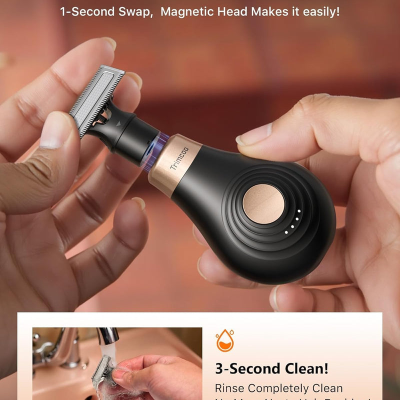 Trimcoo Magnetic Replacement Blade for Bikini Trimmer, Only Fit for H3 Bikini Trimmer Accessories, Wet/Dry, Easy to Clean,Head 1 Pack, 0mm Skin Protector, 3mm Body Comb-S-130501