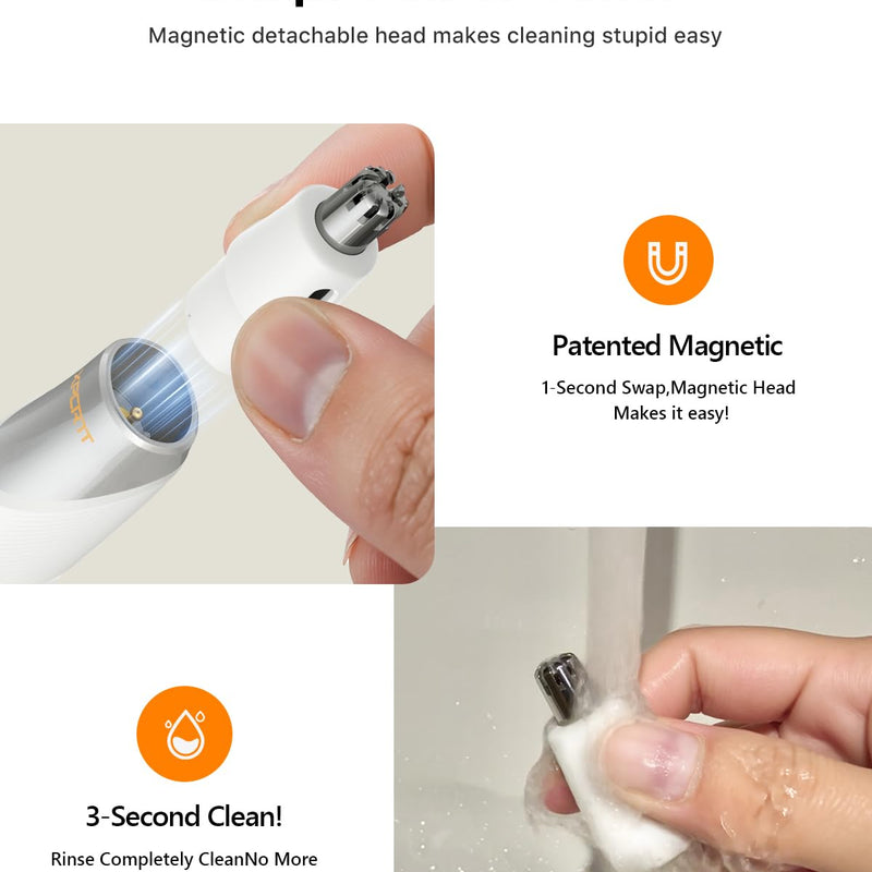 Trimcoo Genuine Magnetic Replacement Nose Hair Blades - Only Fit for H1 & H3 Body Hair Trimmer, Electric Nose & Ear Hair Trimmer, Easy Snap-On & Rinseable, Durable Stainless Steel, 1 Pack (White)
