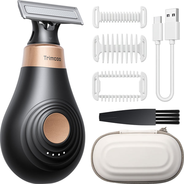Trimcoo 2026 New Bikini Trimmer for Women - Small EButPowerful Electric Razors, Intimate Pubic Hair/Lady Facial Painless Removal, USB-C Cordless Body Shaver for Trip,Replaceable Wet/Dry Blade, Black