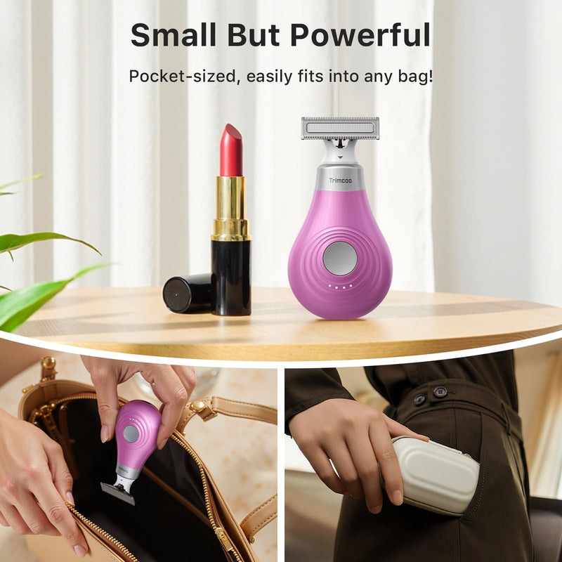 Trimcoo 2026 NEW Bikini Trimmer for Women - Small But Powerful Electric Razors, Intimate Pubic Hair/Lady Facial Painless Removal, USB-C Cordless Body Shaver for Trip, Replaceable Wet/Dry Blade, Pink