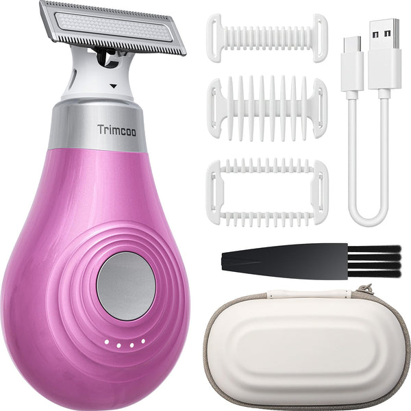 Trimcoo 2026 NEW Bikini Trimmer for Women - Small But Powerful Electric Razors, Intimate Pubic Hair/Lady Facial Painless Removal, USB-C Cordless Body Shaver for Trip, Replaceable Wet/Dry Blade, Pink
